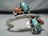 Dynamic Vintage Native American Navajo Turquoise & Coral Sterling Silver Bracelet-Nativo Arts