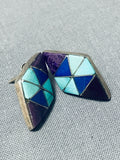 Dynamic Vintage Native American Navajo Turquoise Sterling Silver Earrings-Nativo Arts