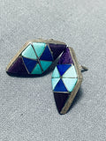 Dynamic Vintage Native American Navajo Turquoise Sterling Silver Earrings-Nativo Arts