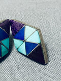 Dynamic Vintage Native American Navajo Turquoise Sterling Silver Earrings-Nativo Arts