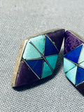 Dynamic Vintage Native American Navajo Turquoise Sterling Silver Earrings-Nativo Arts