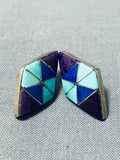 Dynamic Vintage Native American Navajo Turquoise Sterling Silver Earrings-Nativo Arts
