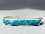 Dynamic Vintage Native American Zuni Blue Gem Turquoise Sterling Silver Bracelet-Nativo Arts
