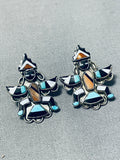Dynamic Vintage Native American Zuni Turquoise Sterling Silver Knifewing Earrings-Nativo Arts
