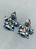 Dynamic Vintage Native American Zuni Turquoise Sterling Silver Knifewing Earrings-Nativo Arts