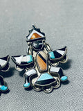 Dynamic Vintage Native American Zuni Turquoise Sterling Silver Knifewing Earrings-Nativo Arts