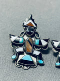 Dynamic Vintage Native American Zuni Turquoise Sterling Silver Knifewing Earrings-Nativo Arts