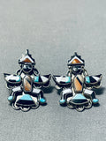 Dynamic Vintage Native American Zuni Turquoise Sterling Silver Knifewing Earrings-Nativo Arts