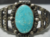 Earlier 1900's Vintage Native American Navajo Turquoise Sterling Silver Bracelet Old-Nativo Arts