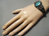 Earlier 1900's Vintage Native American Navajo Turquoise Sterling Silver Bracelet Old-Nativo Arts