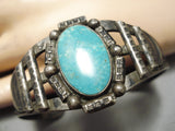 Earlier 1900's Vintage Native American Navajo Turquoise Sterling Silver Bracelet Old-Nativo Arts