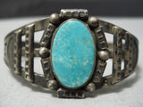Earlier 1900's Vintage Native American Navajo Turquoise Sterling Silver Bracelet Old-Nativo Arts