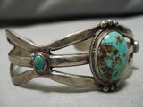 Earlier Vintage Native American Navajo Hand Forged Sterling Silver Turquoise Bracelet Old-Nativo Arts