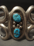 Earlier Vintage Navajo Turquoise Native American Jewelry Silver Thorn Bracelet-Nativo Arts