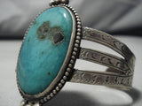 Early 1900's Vintage Native American Navajo Aqua Blue Turquoise Sterling Silver Bracelet Old-Nativo Arts
