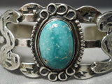 Early 1900's Vintage Native American Navajo Carico Lake Turquoise Sterling Silver Bracelet Old-Nativo Arts
