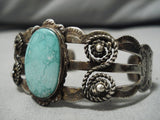 Early 1900's Vintage Native American Navajo Carico Lake Turquoise Sterling Silver Bracelet Old-Nativo Arts