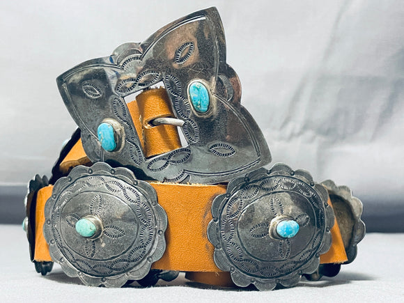 Early 1900's Vintage Native American Navajo Turquoise Sterling Silver Coin Concho Belt-Nativo Arts