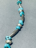 Early Hand Tooled Unique Bead Vintage Native American Navajo Turquoise Sterling Silver Necklace-Nativo Arts