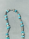Early Hand Tooled Unique Bead Vintage Native American Navajo Turquoise Sterling Silver Necklace-Nativo Arts