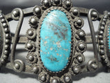 Early Heavy Vintage Native American Navajo Turquoise Sterling Silver Swirl Bracelet Old-Nativo Arts