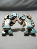 Early Museum Quality Vintage Native American Zuni Turquoise Coral Sterling Silver Earrings Old-Nativo Arts