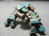 Early Museum Quality Vintage Native American Zuni Turquoise Coral Sterling Silver Earrings Old-Nativo Arts