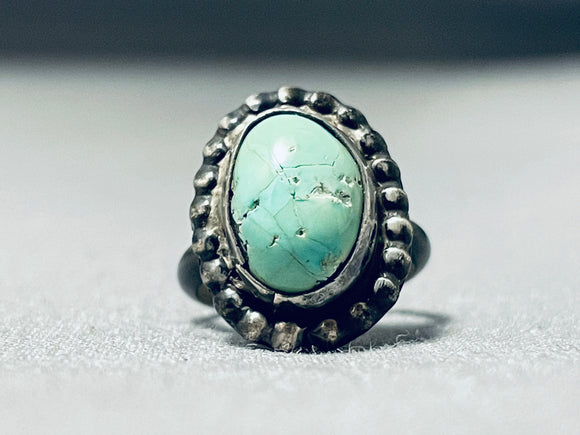 Early Old Vintage Native American Navajo Green Turquoise Sterling Silver Ring-Nativo Arts