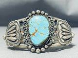 Early Signed Vintage Native American Navajo #8 Turquoise Sterling Silver Bracelet-Nativo Arts