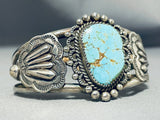 Early Signed Vintage Native American Navajo #8 Turquoise Sterling Silver Bracelet-Nativo Arts