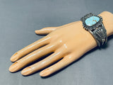 Early Signed Vintage Native American Navajo #8 Turquoise Sterling Silver Bracelet-Nativo Arts