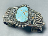 Early Signed Vintage Native American Navajo #8 Turquoise Sterling Silver Bracelet-Nativo Arts