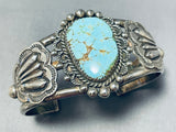 Early Signed Vintage Native American Navajo #8 Turquoise Sterling Silver Bracelet-Nativo Arts