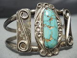 Early Signed Vintage Native American Navajo Rare Turquoise Sterling Silver Swirl Bracelet Old-Nativo Arts