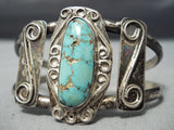 Early Signed Vintage Native American Navajo Rare Turquoise Sterling Silver Swirl Bracelet Old-Nativo Arts
