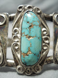 Early Signed Vintage Native American Navajo Rare Turquoise Sterling Silver Swirl Bracelet Old-Nativo Arts