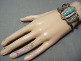 Early Signed Vintage Native American Navajo Rare Turquoise Sterling Silver Swirl Bracelet Old-Nativo Arts