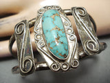 Early Signed Vintage Native American Navajo Rare Turquoise Sterling Silver Swirl Bracelet Old-Nativo Arts