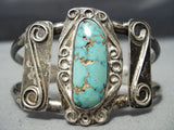 Early Signed Vintage Native American Navajo Rare Turquoise Sterling Silver Swirl Bracelet Old-Nativo Arts