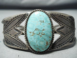 Early Vintage Native American Navajo #8 Turquoise Sterling Silver Flank Bracelet-Nativo Arts