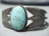 Early Vintage Native American Navajo #8 Turquoise Sterling Silver Flank Bracelet-Nativo Arts