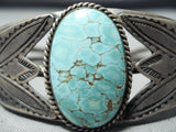 Early Vintage Native American Navajo #8 Turquoise Sterling Silver Flank Bracelet-Nativo Arts