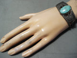 Early Vintage Native American Navajo #8 Turquoise Sterling Silver Flank Bracelet-Nativo Arts