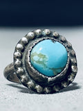 Early Vintage Native American Navajo #8 Turquoise Sterling Silver Ring Old-Nativo Arts