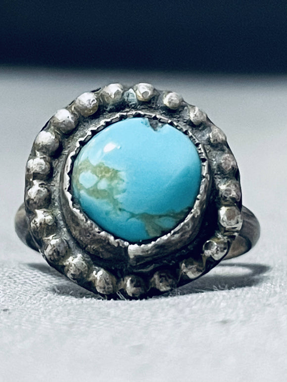 Early Vintage Native American Navajo #8 Turquoise Sterling Silver Ring Old-Nativo Arts