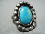 Early Vintage Native American Navajo Blue Gem Turquoise Sterling Silver Ring Old-Nativo Arts