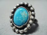 Early Vintage Native American Navajo Blue Gem Turquoise Sterling Silver Ring Old-Nativo Arts