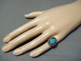 Early Vintage Native American Navajo Blue Gem Turquoise Sterling Silver Ring Old-Nativo Arts