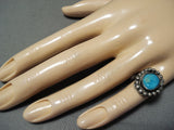 Early Vintage Native American Navajo Blue Gem Turquoise Sterling Silver Ring Old-Nativo Arts