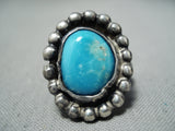 Early Vintage Native American Navajo Blue Gem Turquoise Sterling Silver Ring Old-Nativo Arts